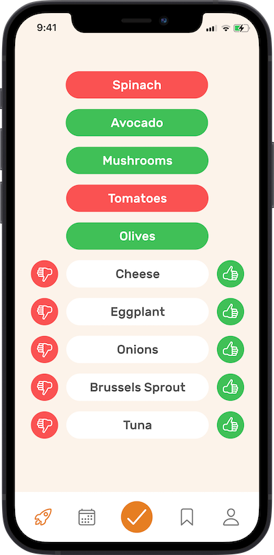 iphone app
            preference selection screen